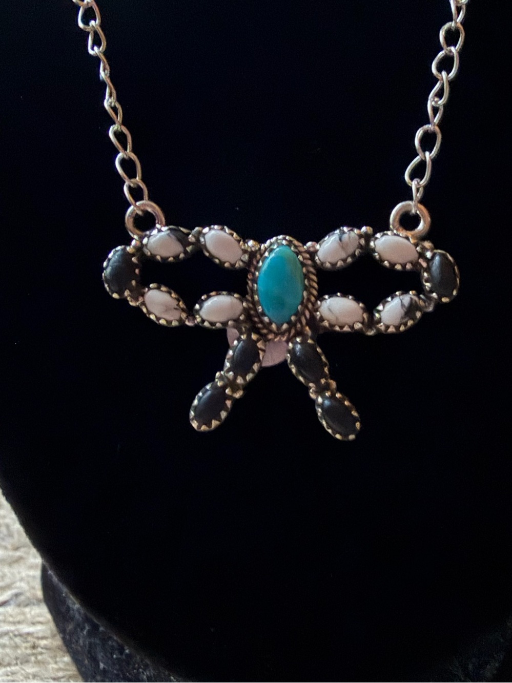 Sterling Silver- Bow Pendant Necklace with Turquoise Accent - Women Jewelry
